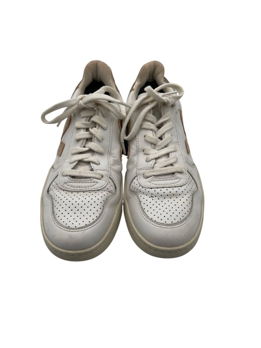 Veja V-10 White Metallic Gold Leather Low Top Women's Sneakers Shoe Size US 8 - Picture 3 of 7
